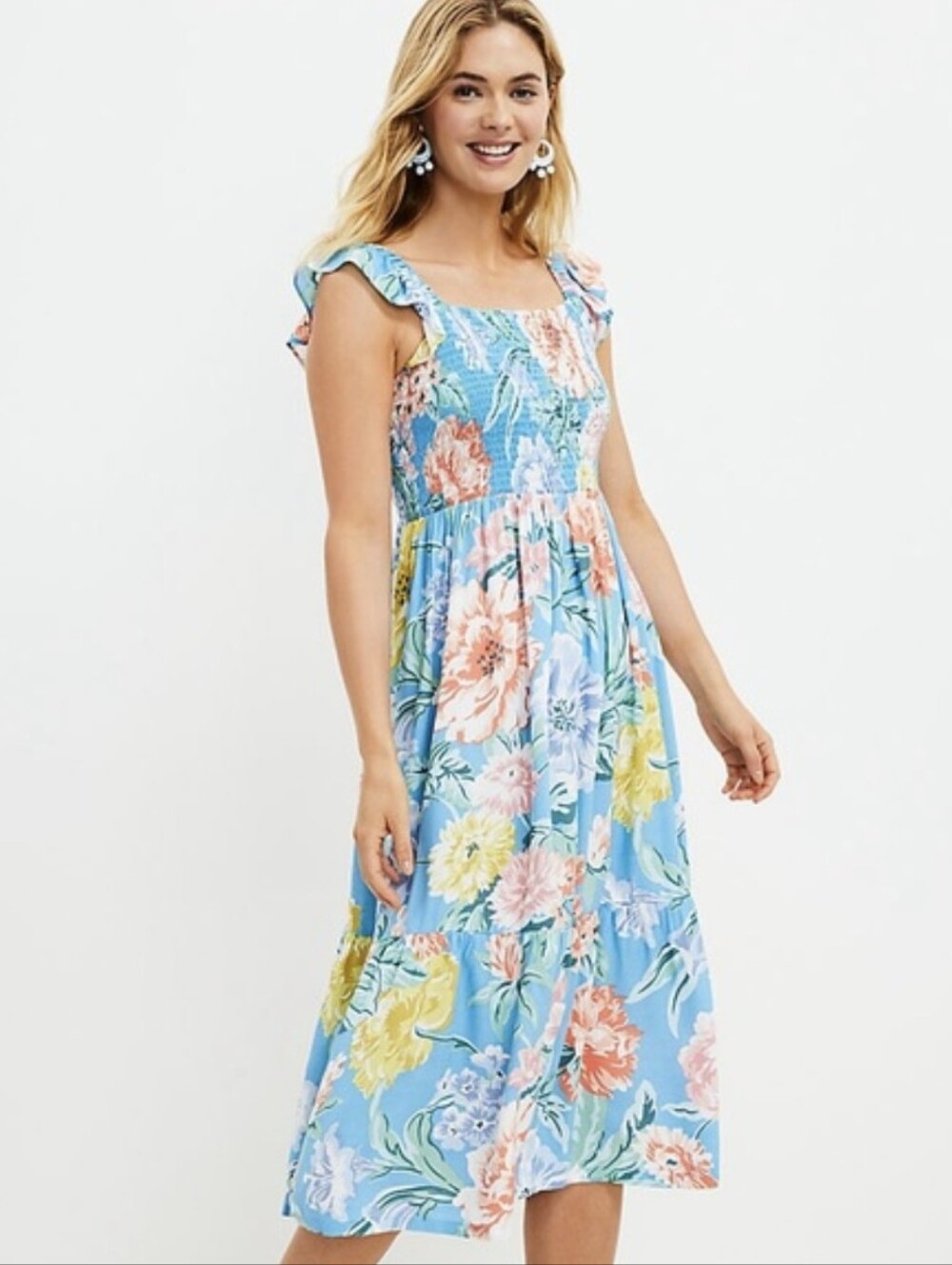 Loft Garden Smocked Midi Dress Size Large